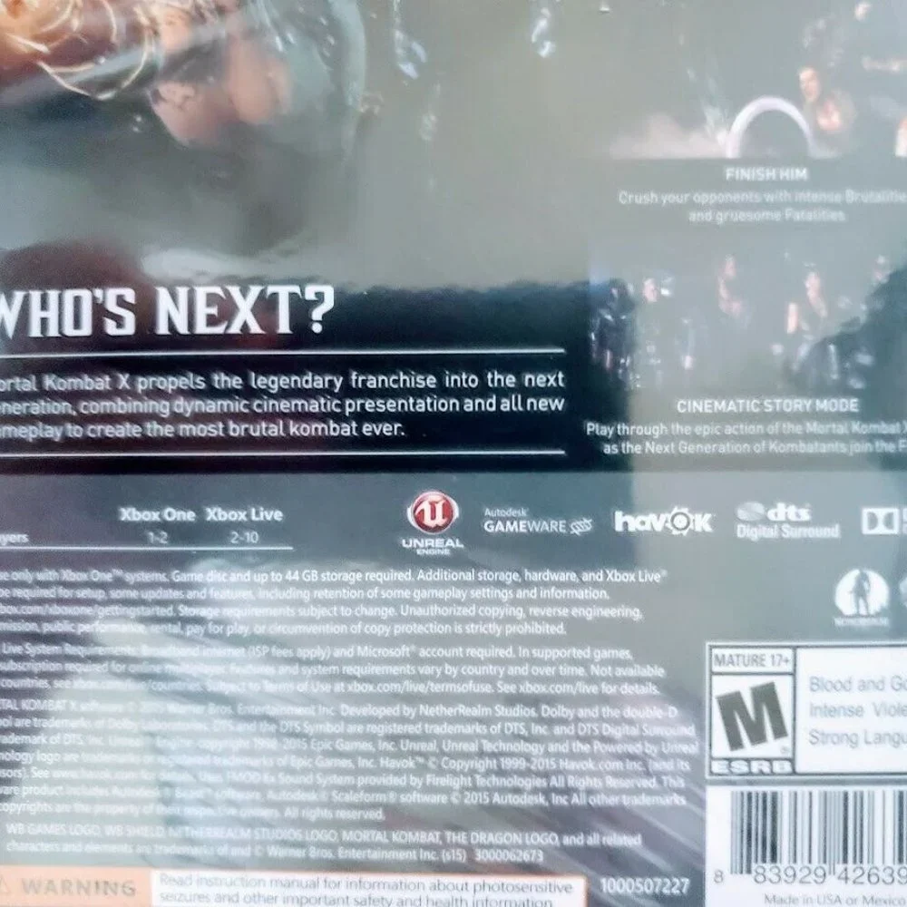 Mortal Kombat X Microsoft Xbox One Video Game Warner Bros Fighting New Sealed